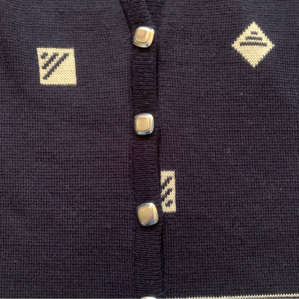 Vintage Pendleton Wool Cardigan Sweater Navy Blue Geometric Made in USA Medium - Picture 5 of 8